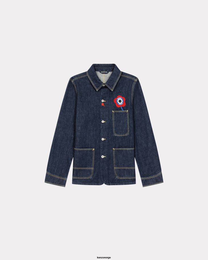 Kenzo klær menn skyll blå denim target' denim arbeidsklær jakke DVNVN359