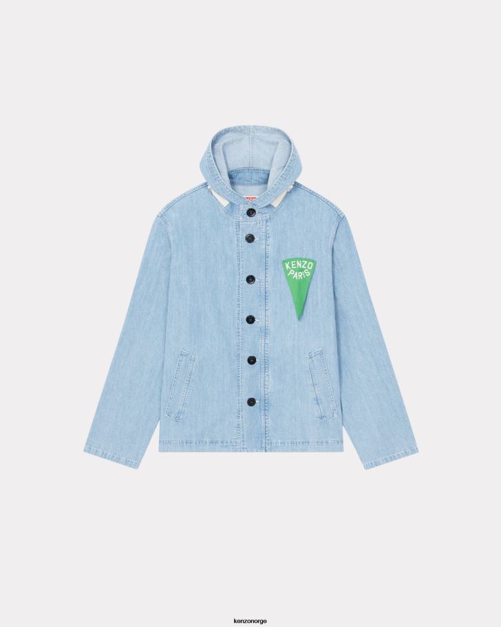 Kenzo klær menn steinbleket blå denim sailor' denim parka DVNVN306