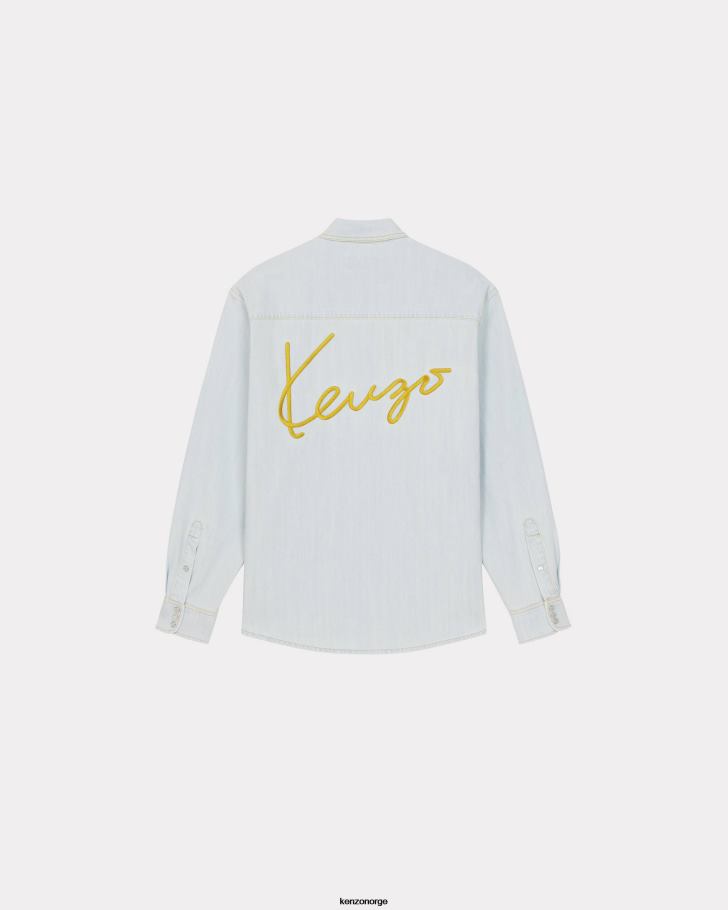 Kenzo klær menn bleket blå denim cowboyskjorte i dongeri DVNVN310