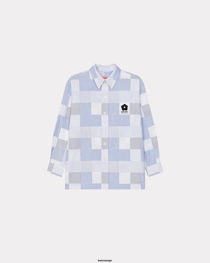 Kenzo klær menn lyse blå patchwork oversize skjorte DVNVN122