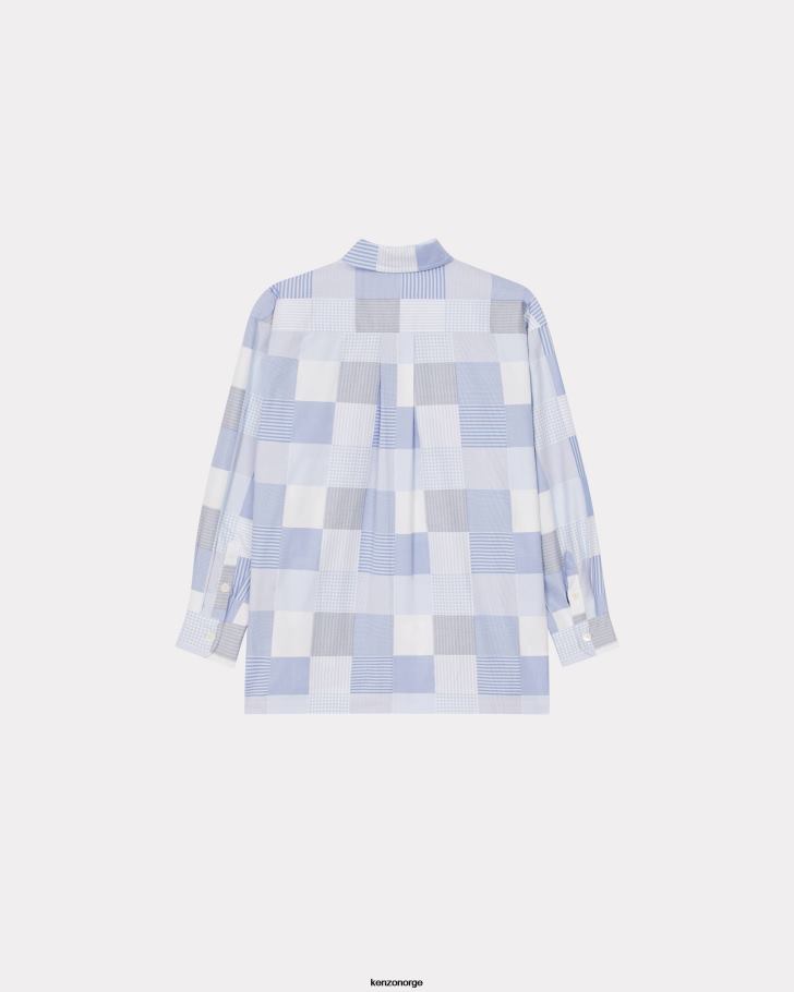Kenzo klær menn lyse blå patchwork oversize skjorte DVNVN122