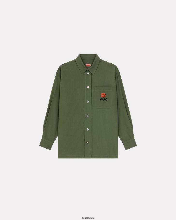 Kenzo klær menn mørk kaki oversized skjorte med boke flower crest. DVNVN313