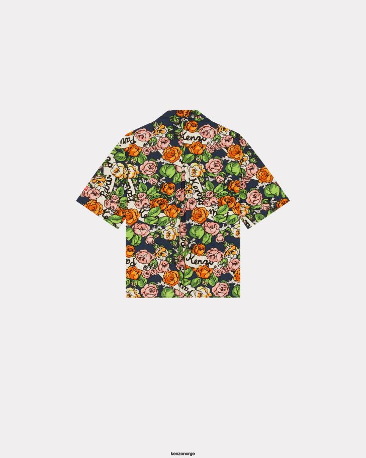 Kenzo klær menn midnatt blå hawaiisk blomsterskjorte DVNVN221