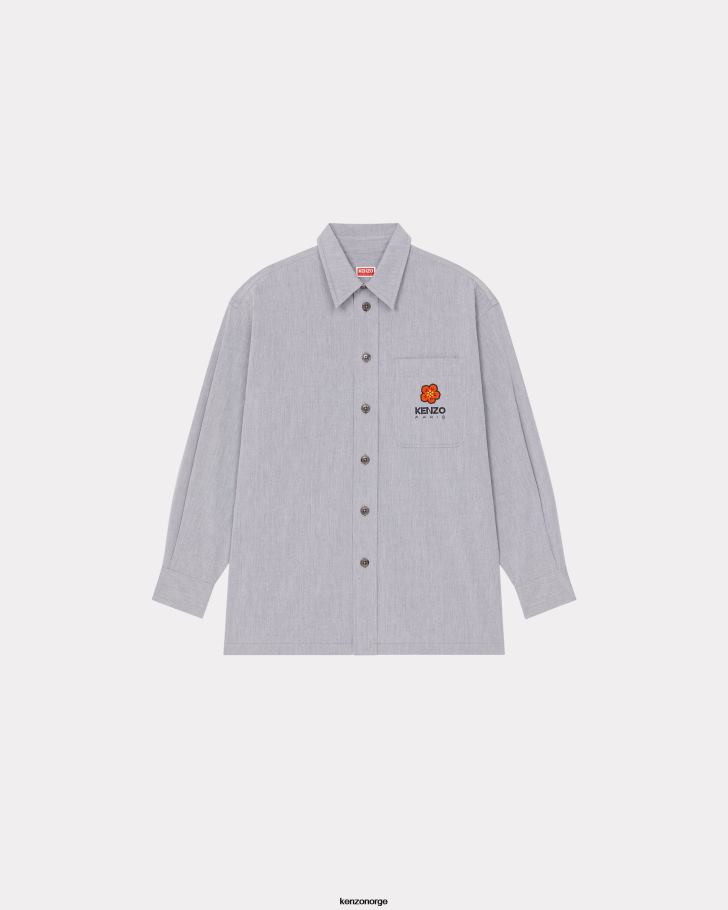Kenzo klær menn midnatt blå oversized skjorte med boke flower crest DVNVN142