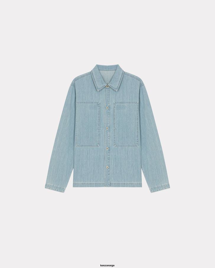 Kenzo klær menn steinbleket blå denim denim overskjorte DVNVN127