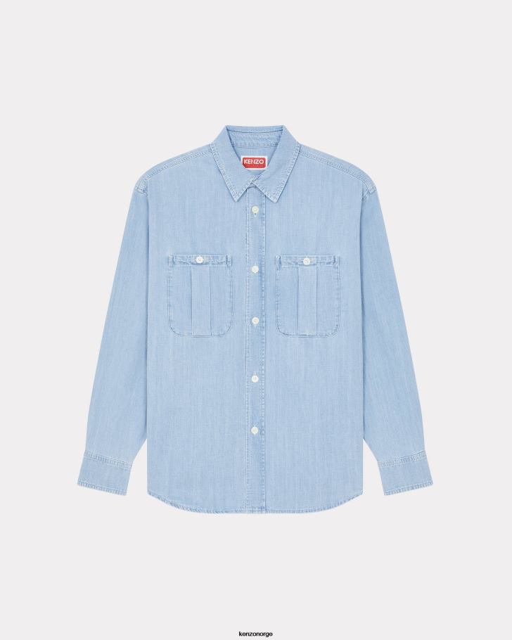 Kenzo klær menn steinbleket blå denim dongeriskjorte DVNVN131