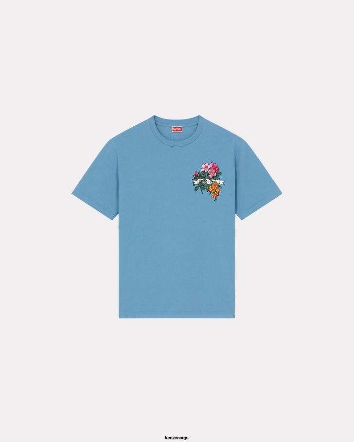 Kenzo klær menn cyan aloha flower tattoo t-skjorte DVNVN196