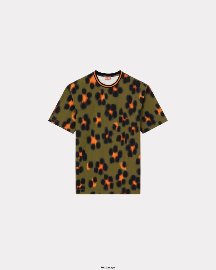 Kenzo klær menn kaki hana leopard t-skjorte DVNVN295