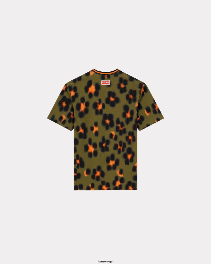Kenzo klær menn kaki hana leopard t-skjorte DVNVN295