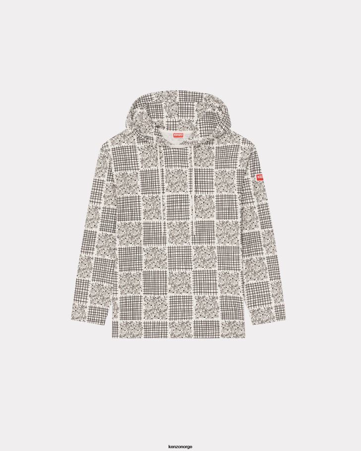 Kenzo klær menn off white patchwork t-skjorte med hette med løs passform DVNVN125